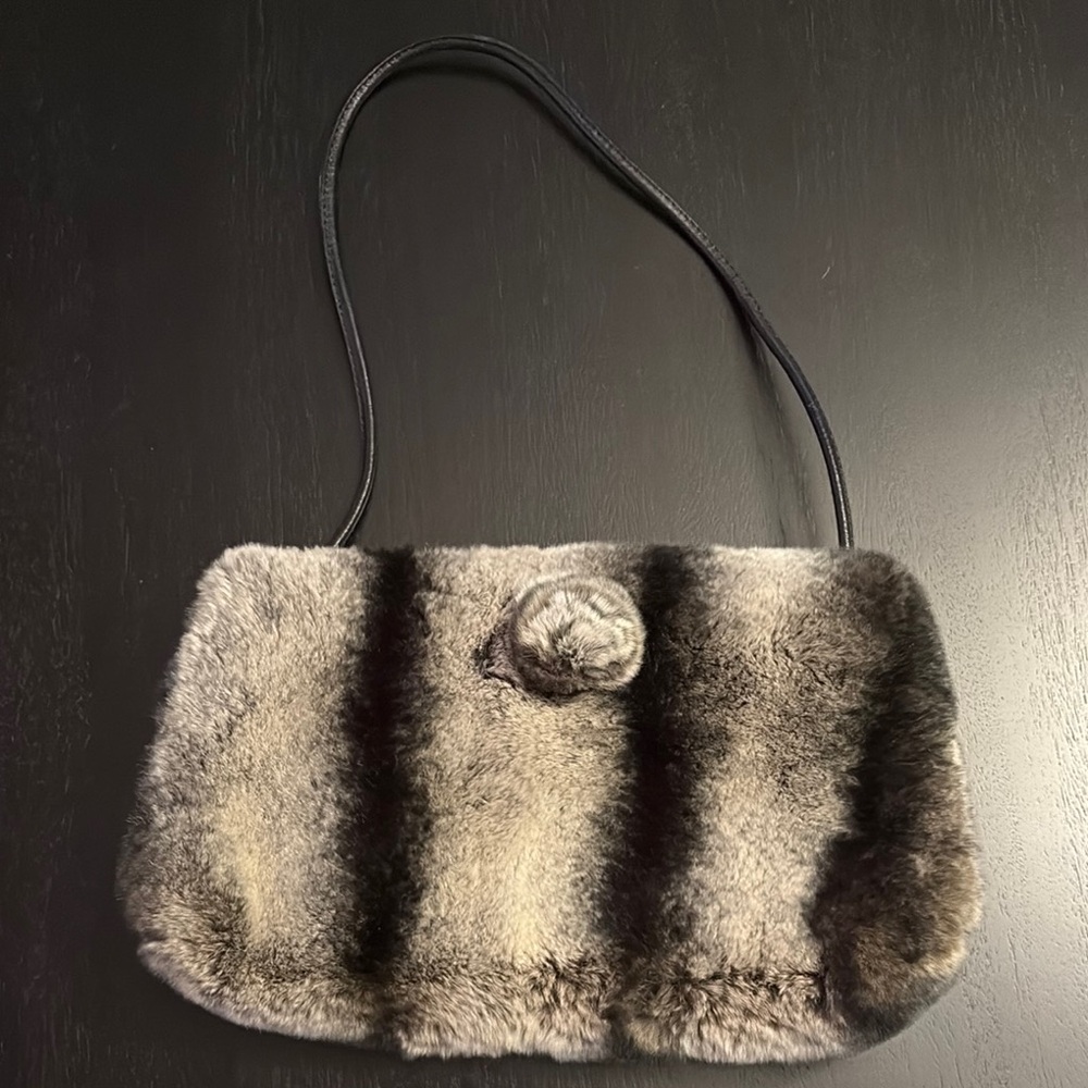 Gray and Black Plush Shoulder Bag with Rounded Shape